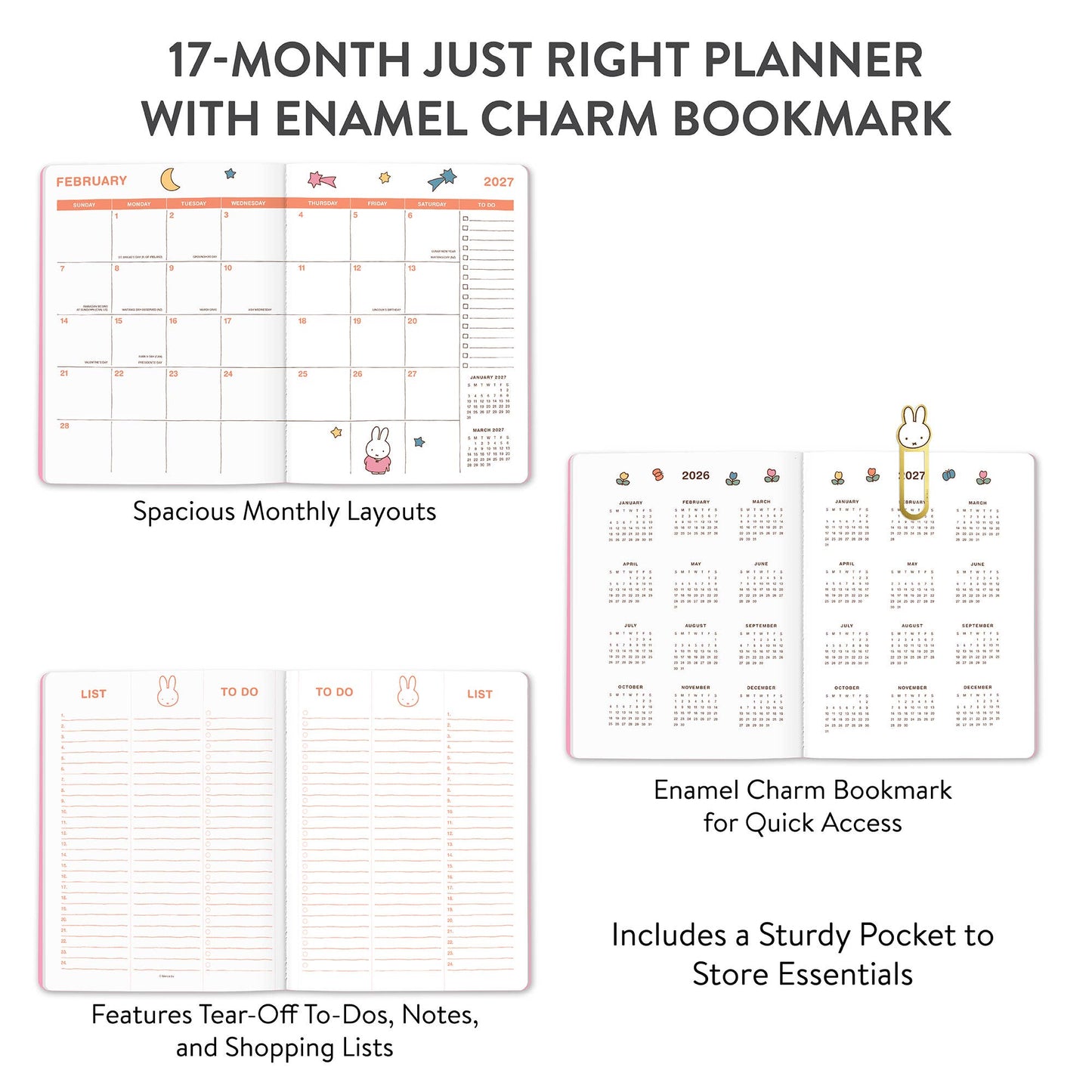 2027 Miffy A Year in Color Just Right Monthly Planner with Enamel Charm Bookmark