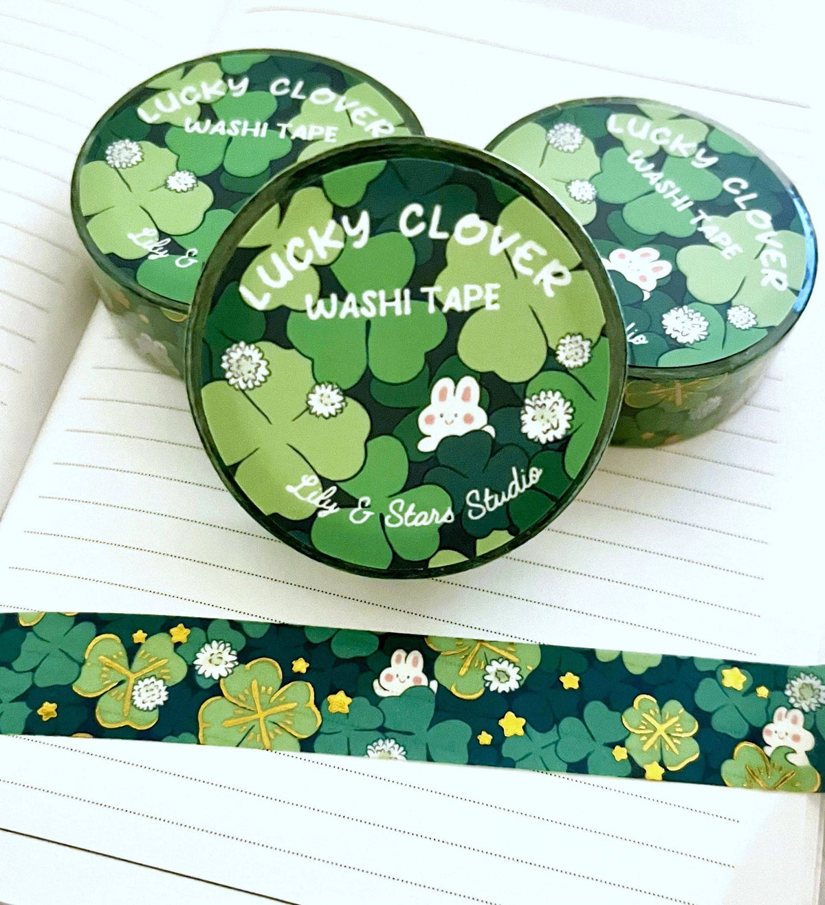 Four Leaf Clover Washi Tape • Gold Foil Lucky Bunny (15mm x 10m)