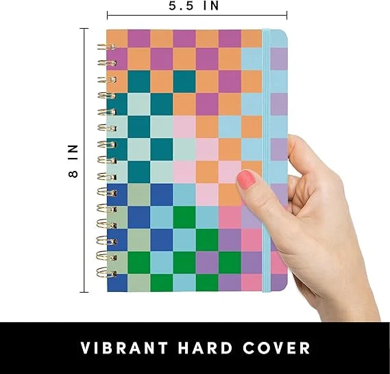 Checkered Rainbow Hardcover Spiral Lined Journal Notebook