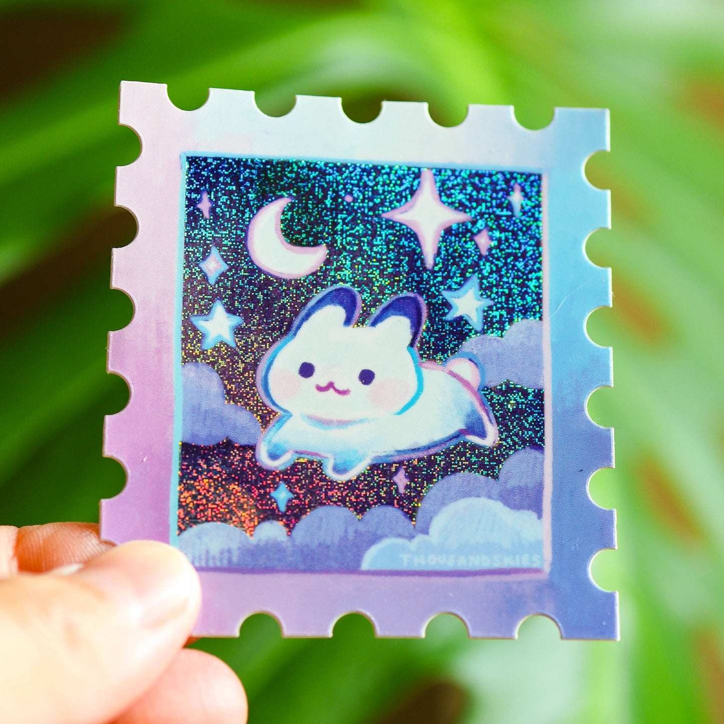 Vinyl Sticker (Holographic) Starry Night and a Rabbit Stamp