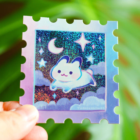 Vinyl Sticker (Holographic) Starry Night and a Rabbit Stamp