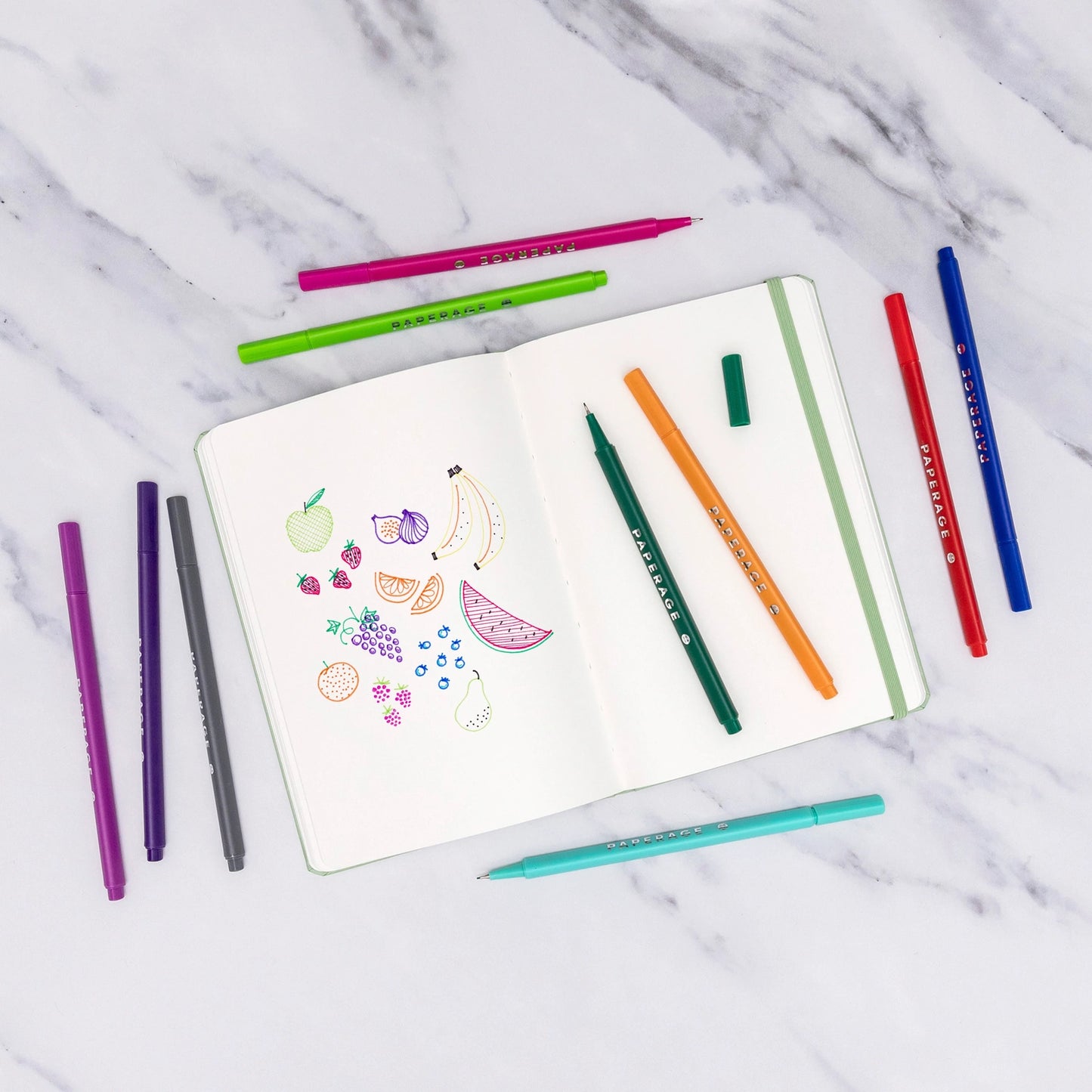 12 Pack Felt Tip Fine Line Pastel Marker Pens with Case