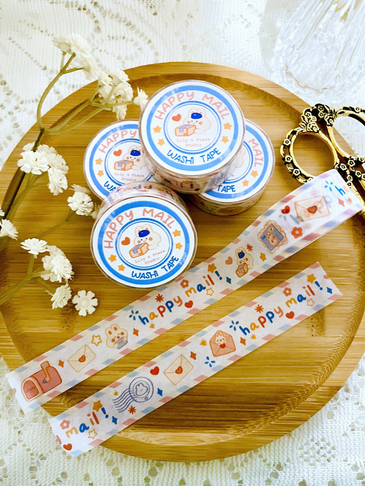 Happy Mail Washi Tape • Kawaii Bunny • Scrapbooking Tape (20mm x 10m)