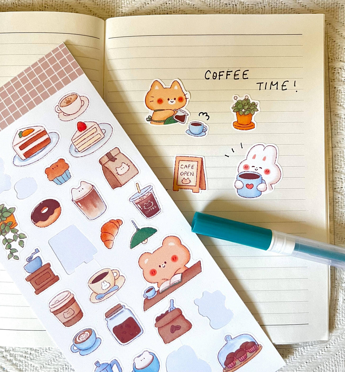 Coffee Friends Sticker Sheet • Kawaii Cafe • Matte Stickers