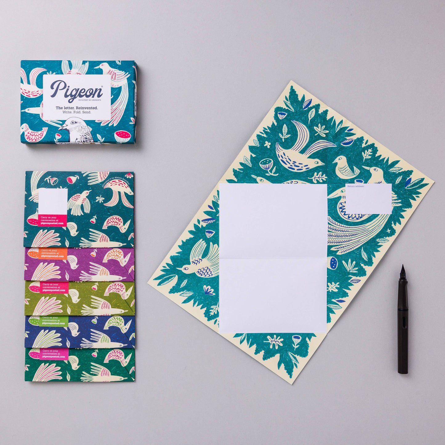 Fig & Feather Pigeon, Folding Letter Set – Pack of 6 Letters