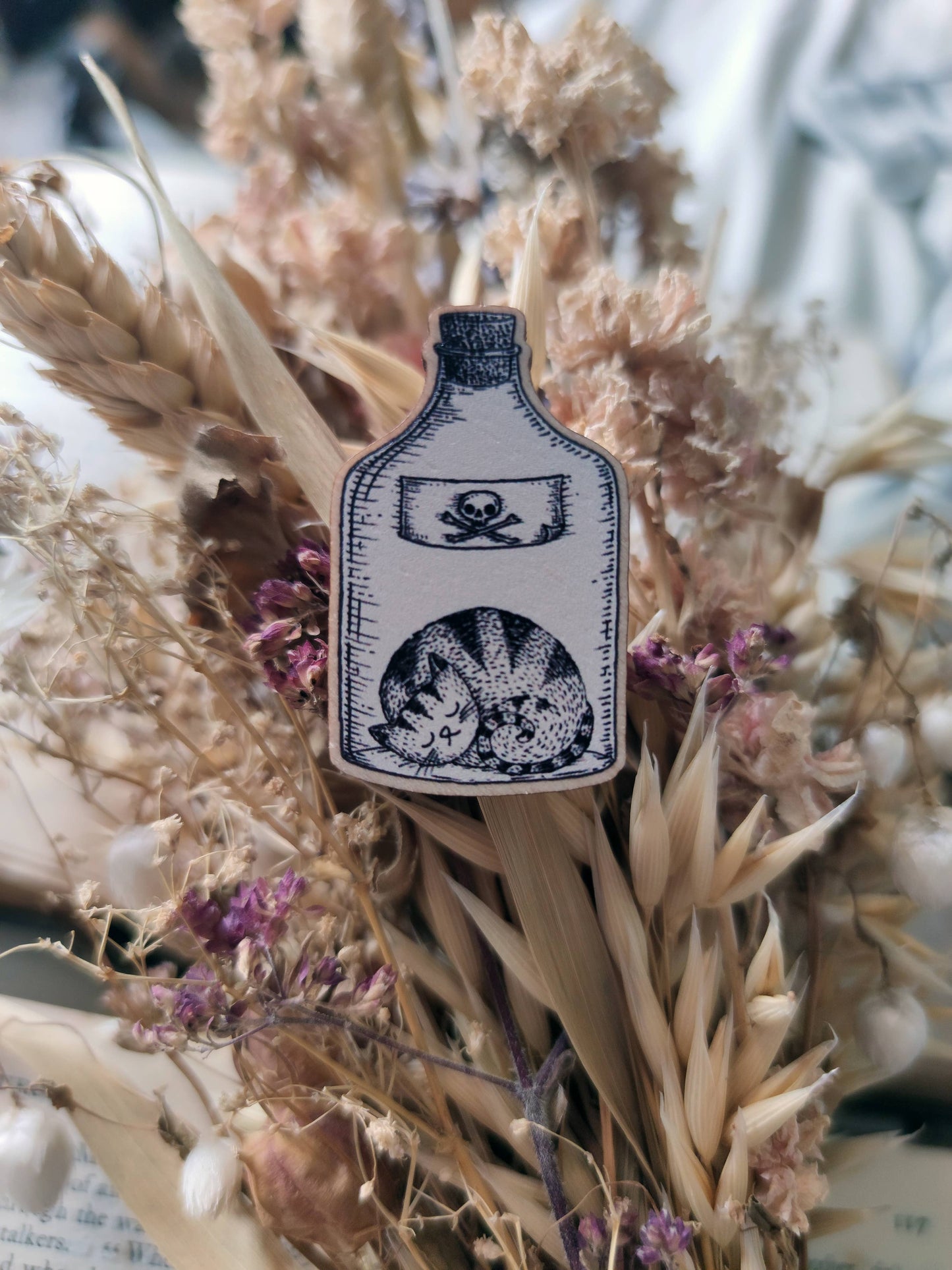 Poison Cat Wooden Pin Badge