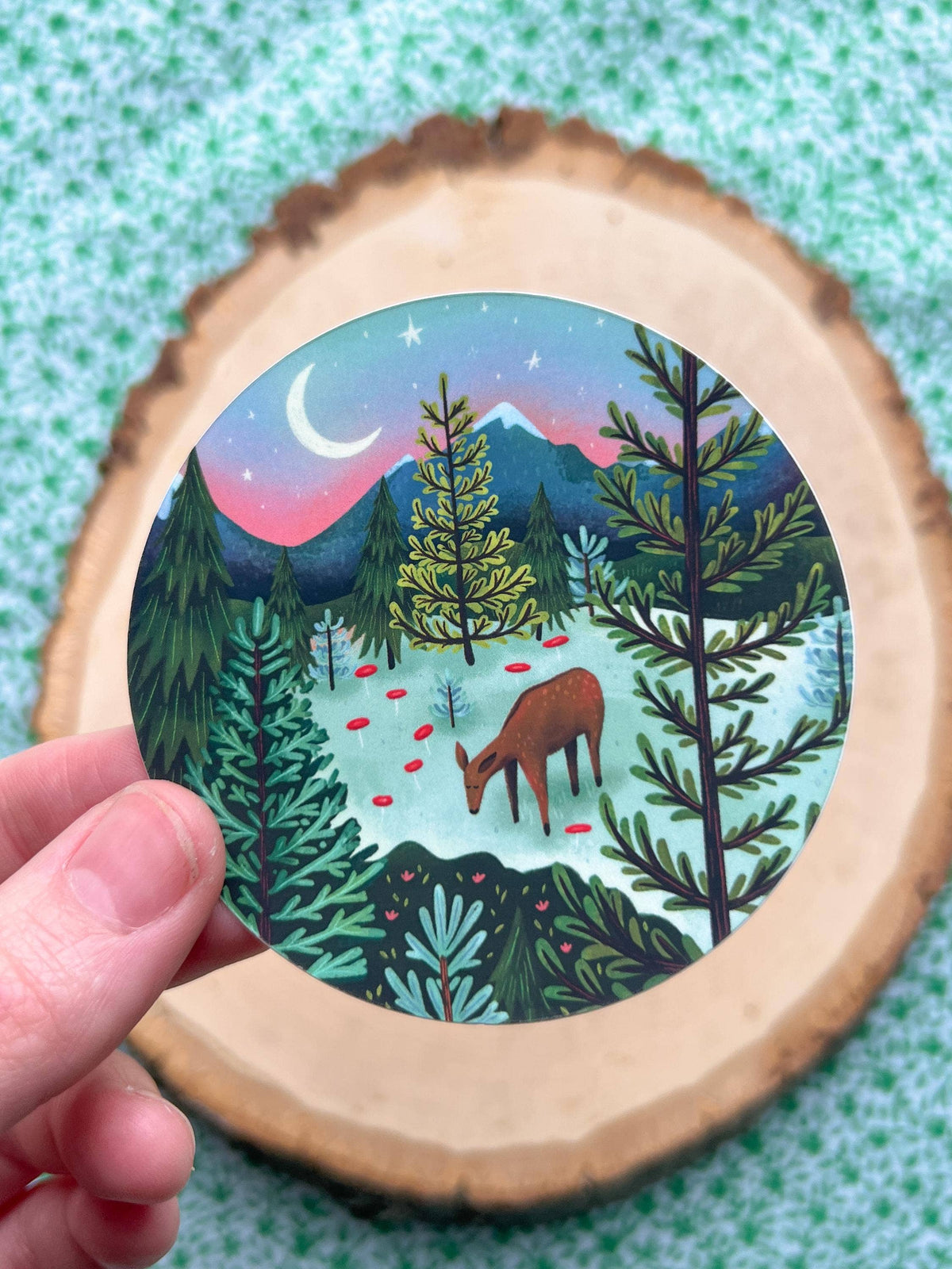Deer in Mountain Forest Matte Vinyl Sticker