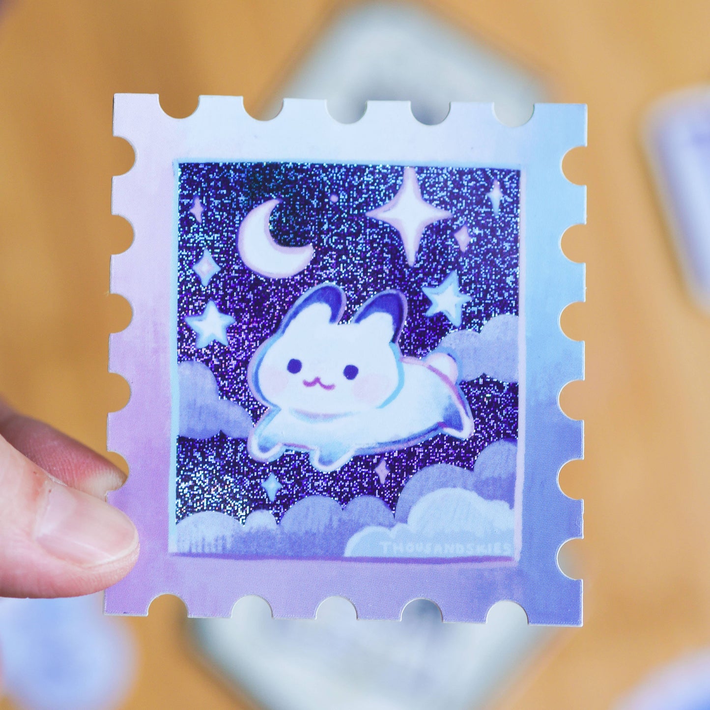Vinyl Sticker (Holographic) Starry Night and a Rabbit Stamp