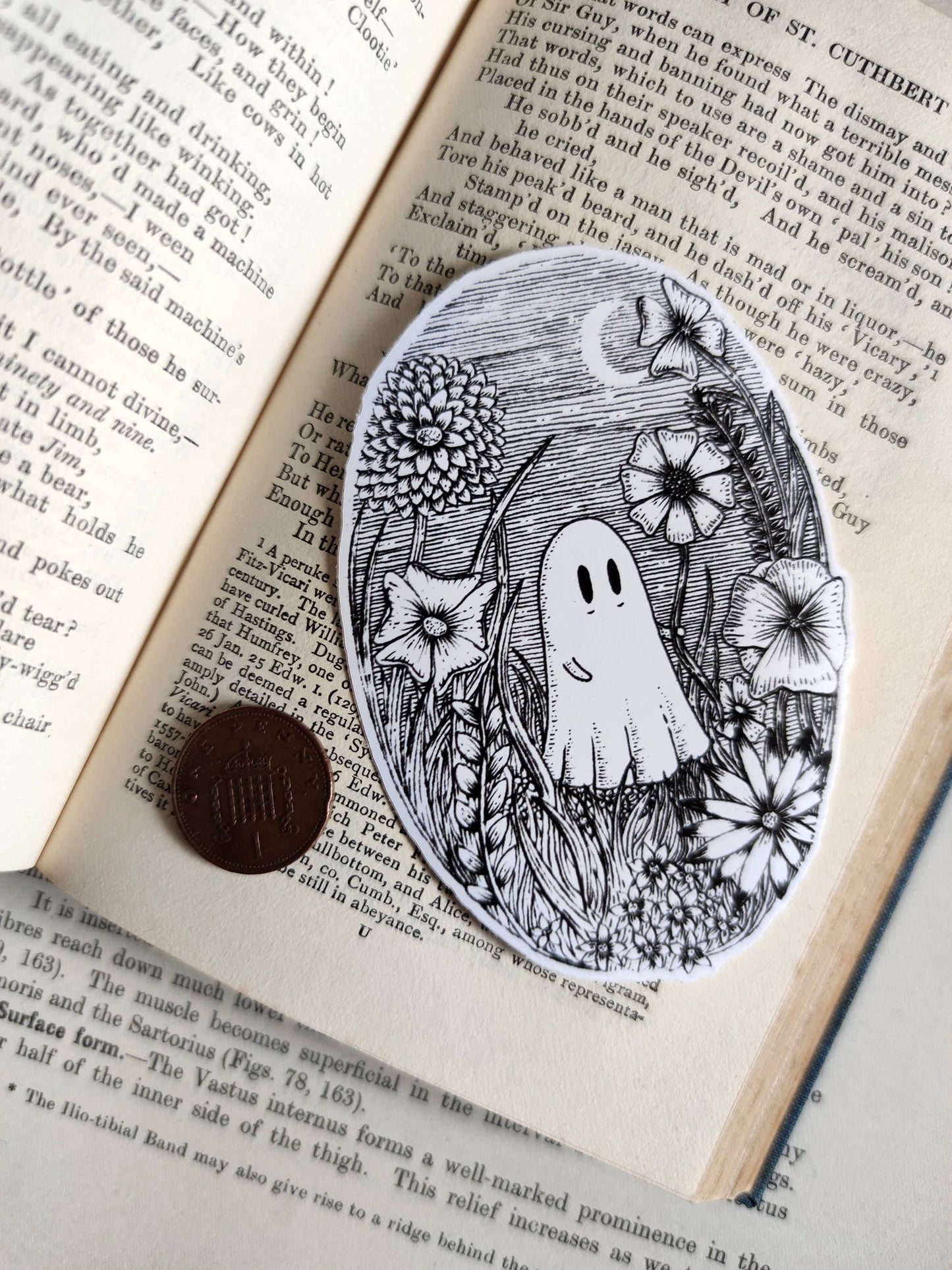Meadow Ghost Haunted Flowers Vinyl Sticker