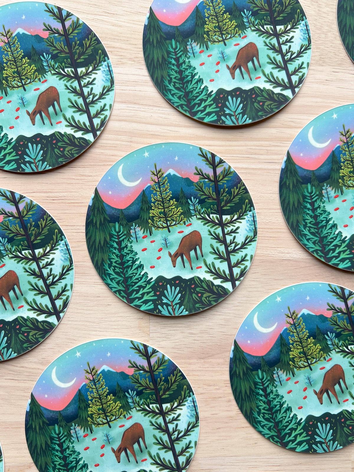 Deer in Mountain Forest Matte Vinyl Sticker