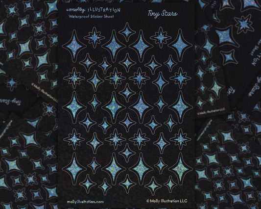 Tiny Stars Rainbow Glitter Waterproof Vinyl Sticker Sheet