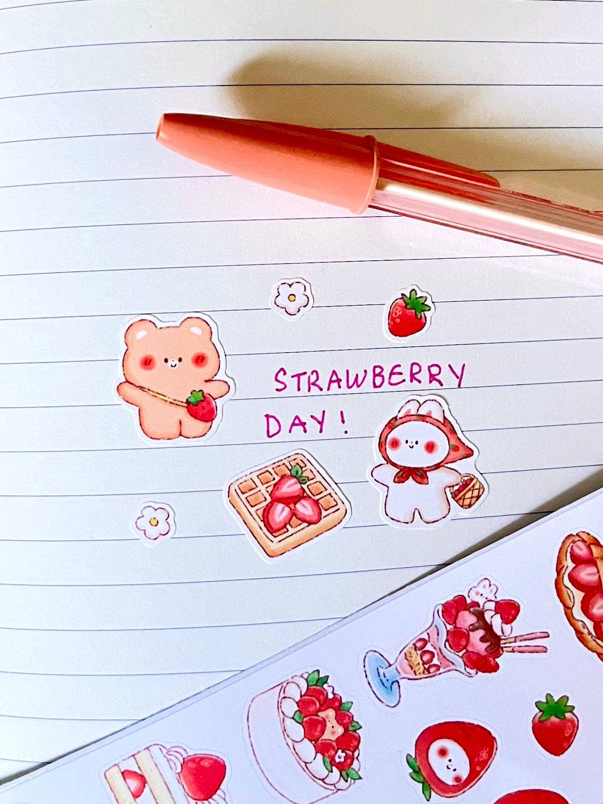 Strawberry Friends Sticker Sheet • Kawaii Cake & Dessert Matte Stickers