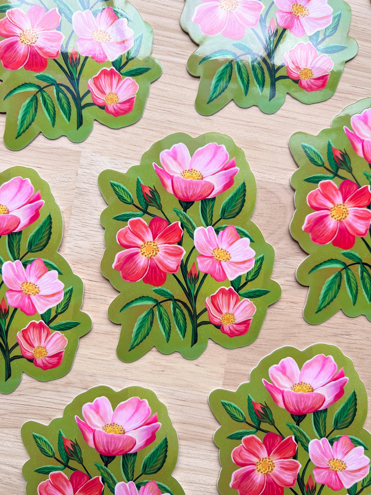 Pink Wild Rose Flower Sticker Waterproof Floral Vinyl Decal
