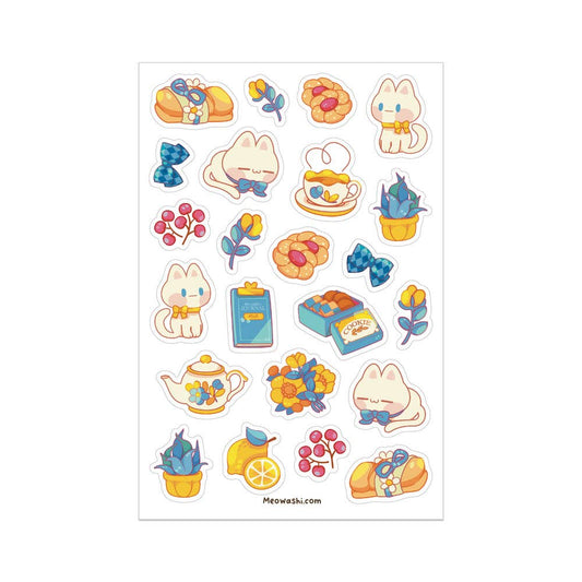 Blue Cat Teatime Clear Sticker Sheet