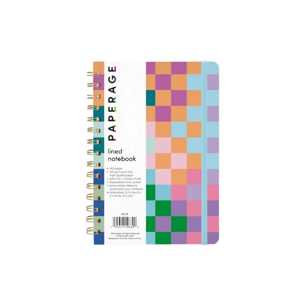 Checkered Rainbow Hardcover Spiral Lined Journal Notebook