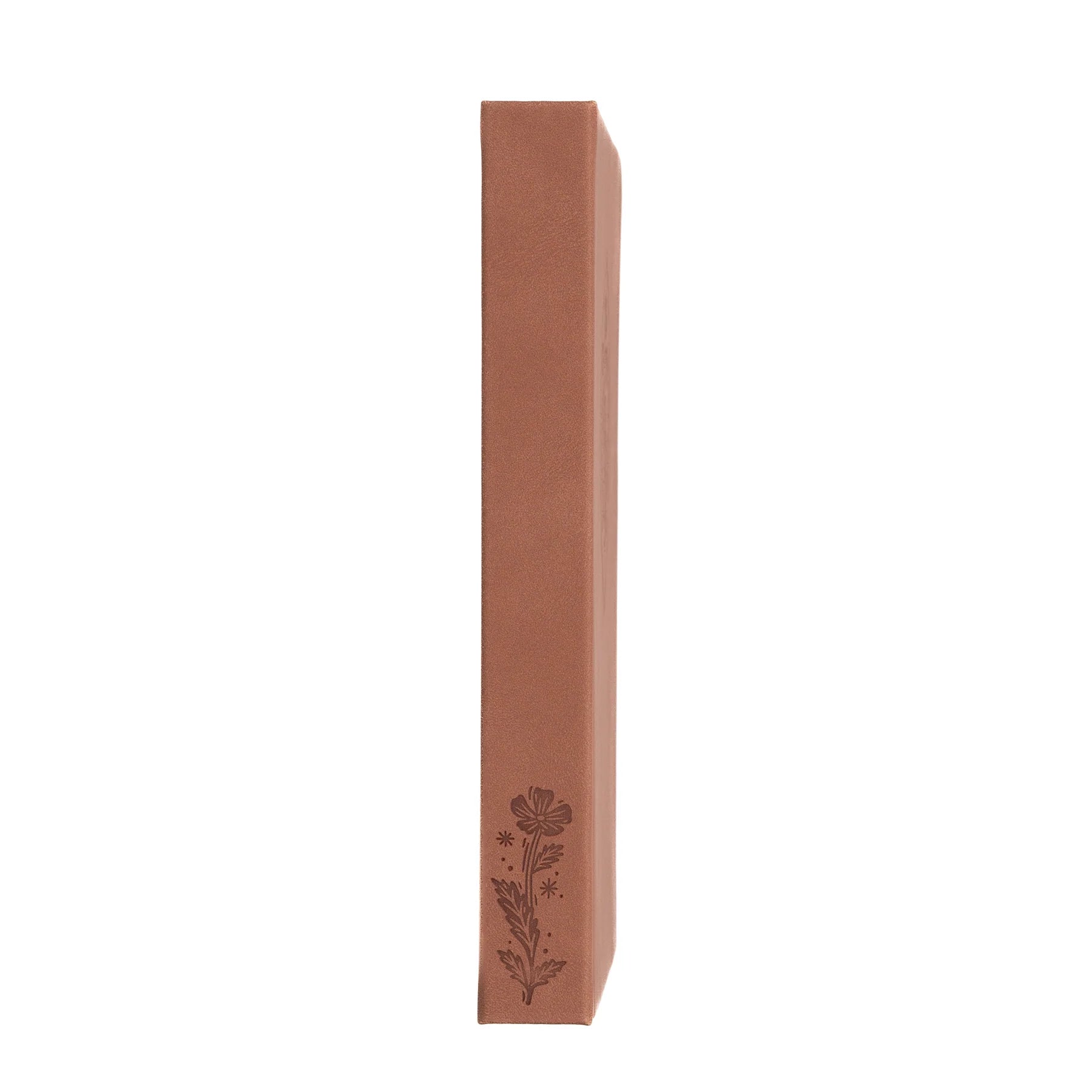 Archer and Olive spine of the Field Mouse notebook with embossed design of a flower on brown vegan leather. It's super cute and textural.
