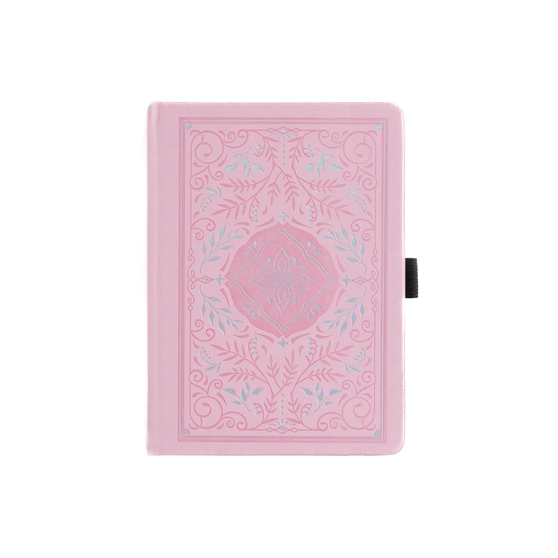 Archer and Olive Storybook in Pink - B6 Notebook with silver and pink debossed  pattern. A soft delicate pattern that spans the full width of the cover.