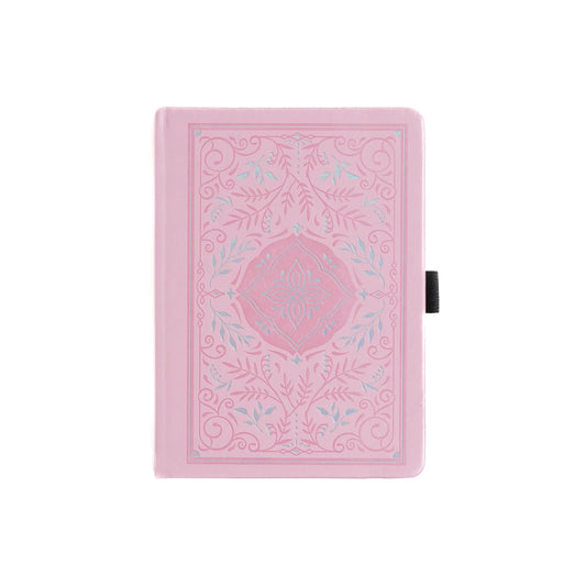 Archer and Olive Storybook in Pink - B6 Notebook with silver and pink debossed  pattern. A soft delicate pattern that spans the full width of the cover.