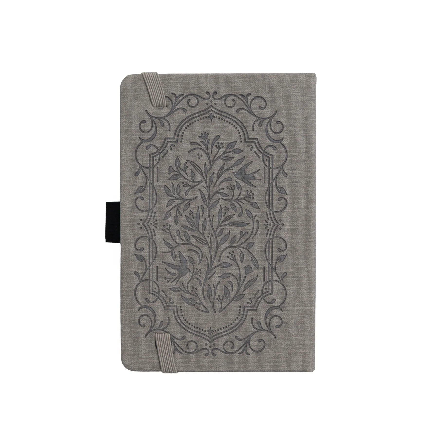Archer and olive back cover of songbird pocket size notebook features floral arrangement across a gray cover.