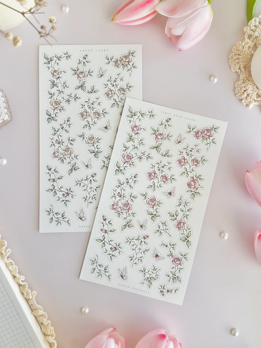 Pink & Peach Roses Sticker Sheet - 2pc set