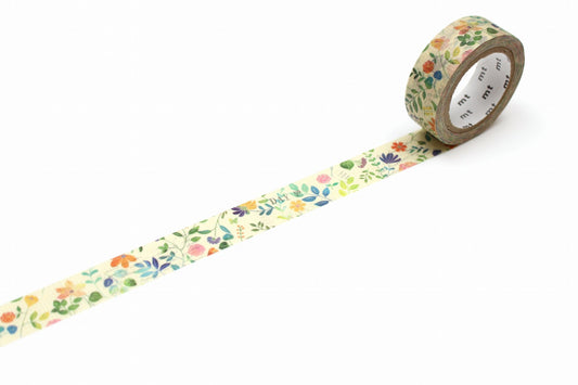 washi tape rolled out with watercolor flowers on a cream background
