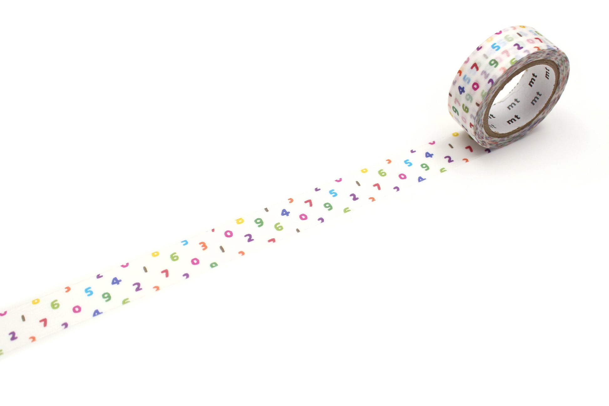 Roll of decorative tape with colorful numbers on a white background