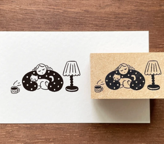 Mari-Chan Coffee and Cat and Girl Stamp