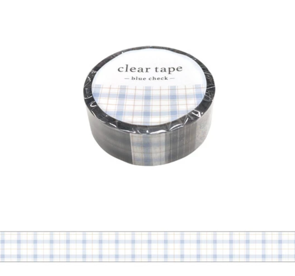 Blue Check 15mm Clear Tape