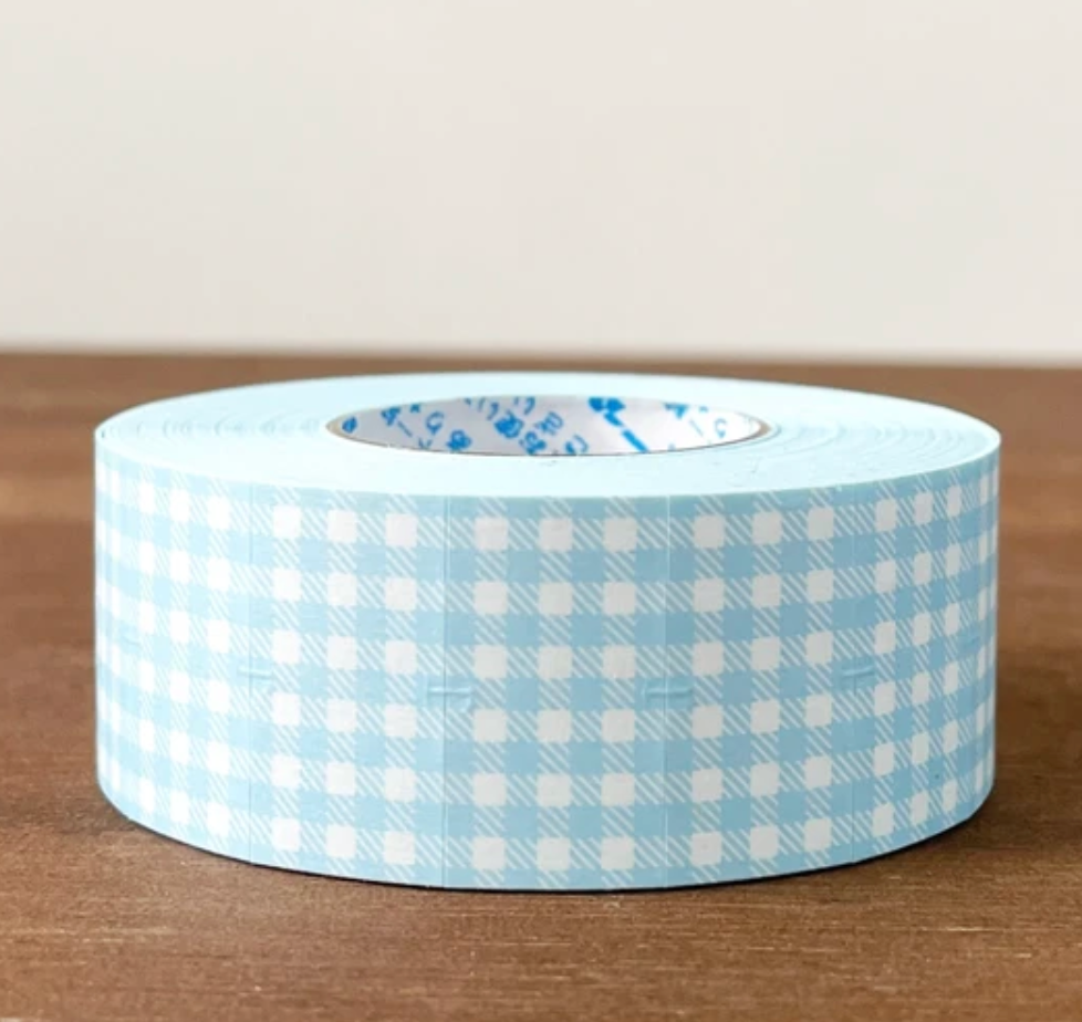 Light Blue Gingham Check Label Sticker Roll