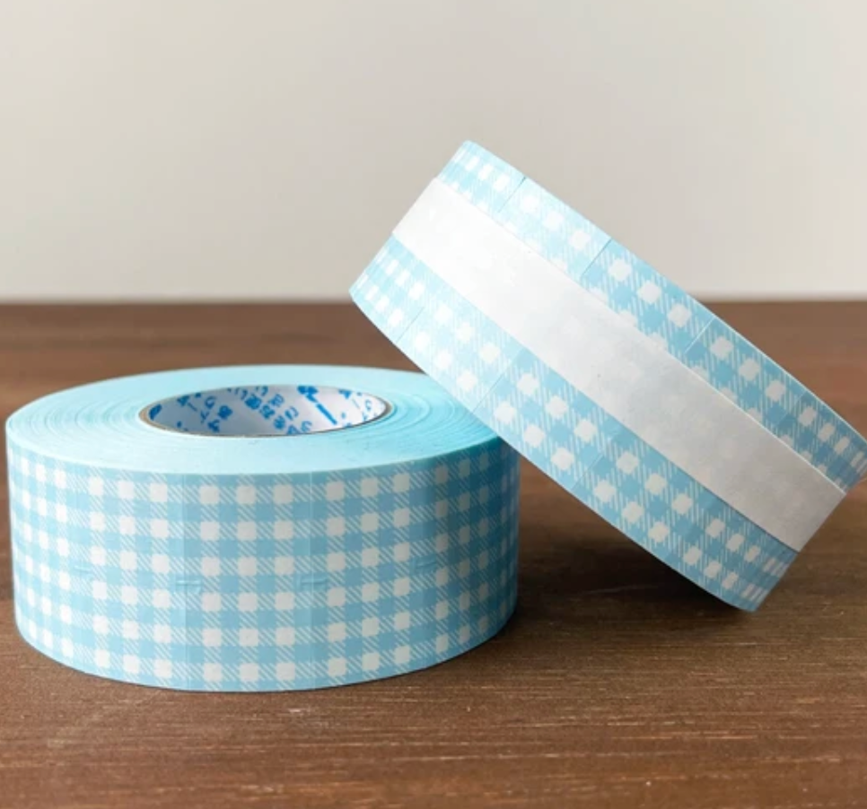 Light Blue Gingham Check Label Sticker Roll