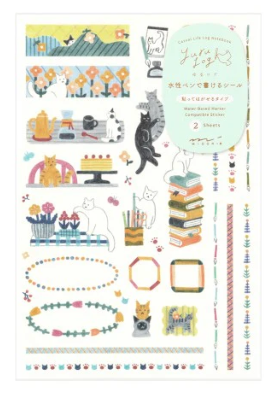 Yuru Log Stickers - 2 Sheets Cats