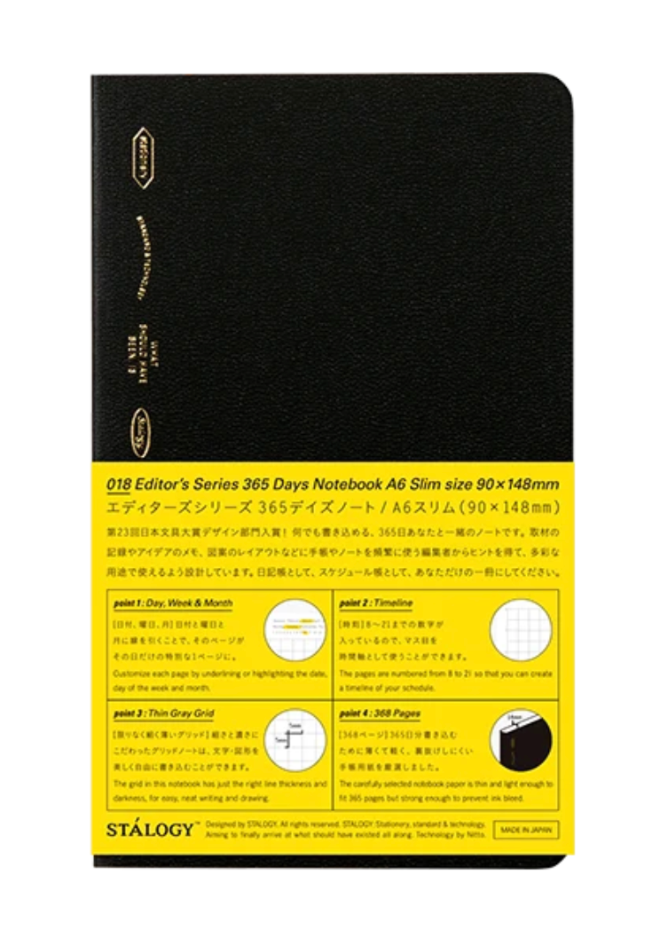 365 DAYS NOTEBOOK GRID A6 SLIM BLACK