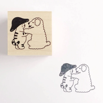 Mushroom Cat with Dog Stamp
