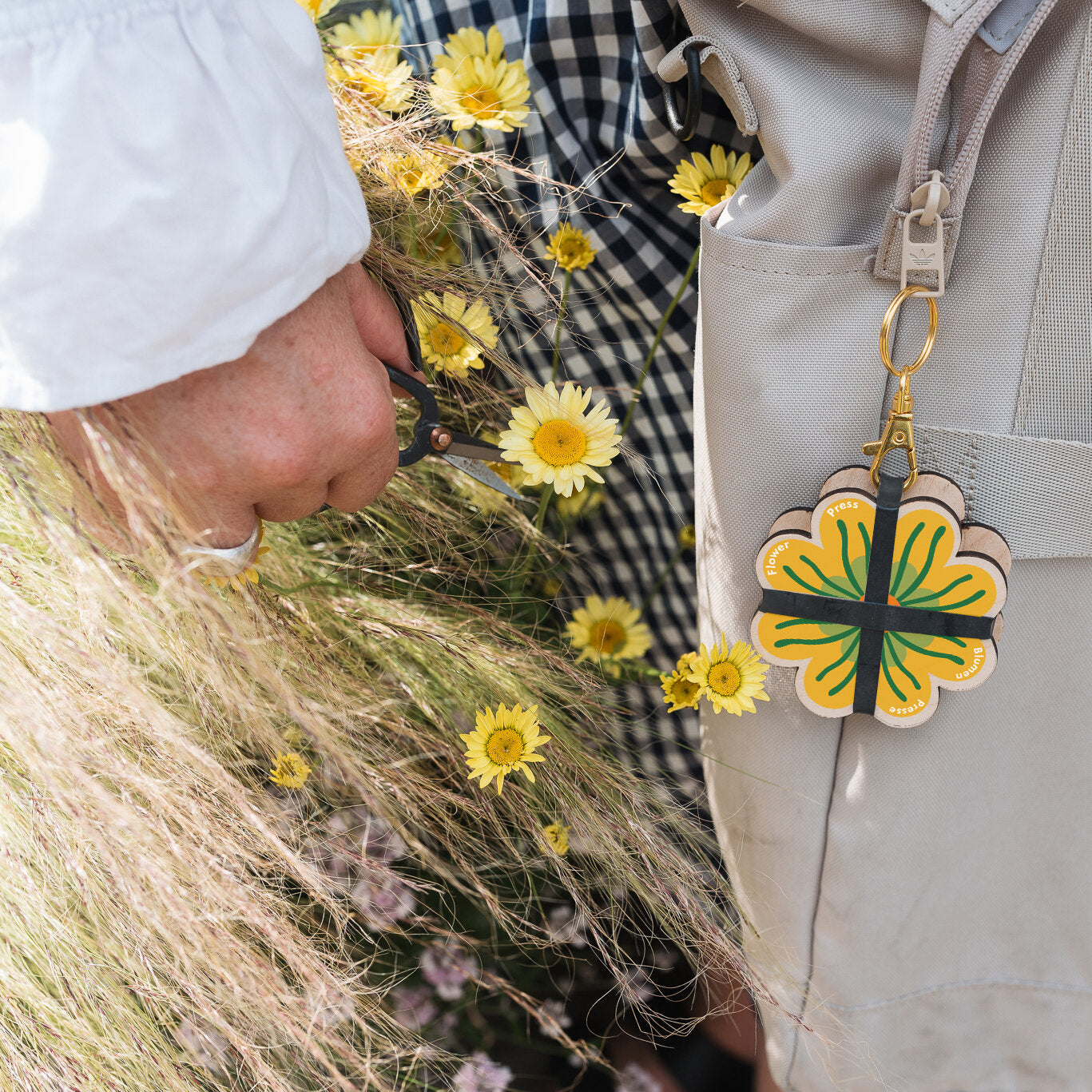 Keyring Flower Press - Green & Yellows