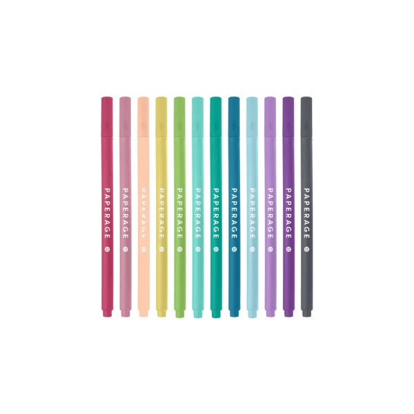 12 Pack Felt Tip Fine Line Pastel Marker Pens with Case