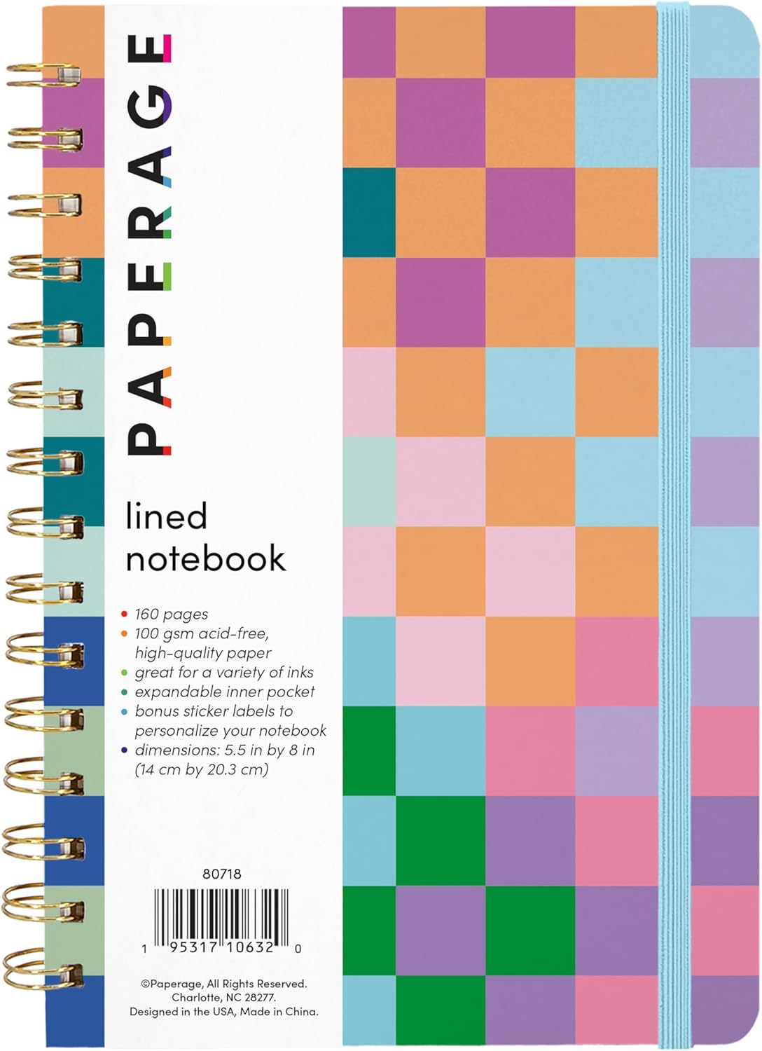 Checkered Rainbow Hardcover Spiral Lined Journal Notebook