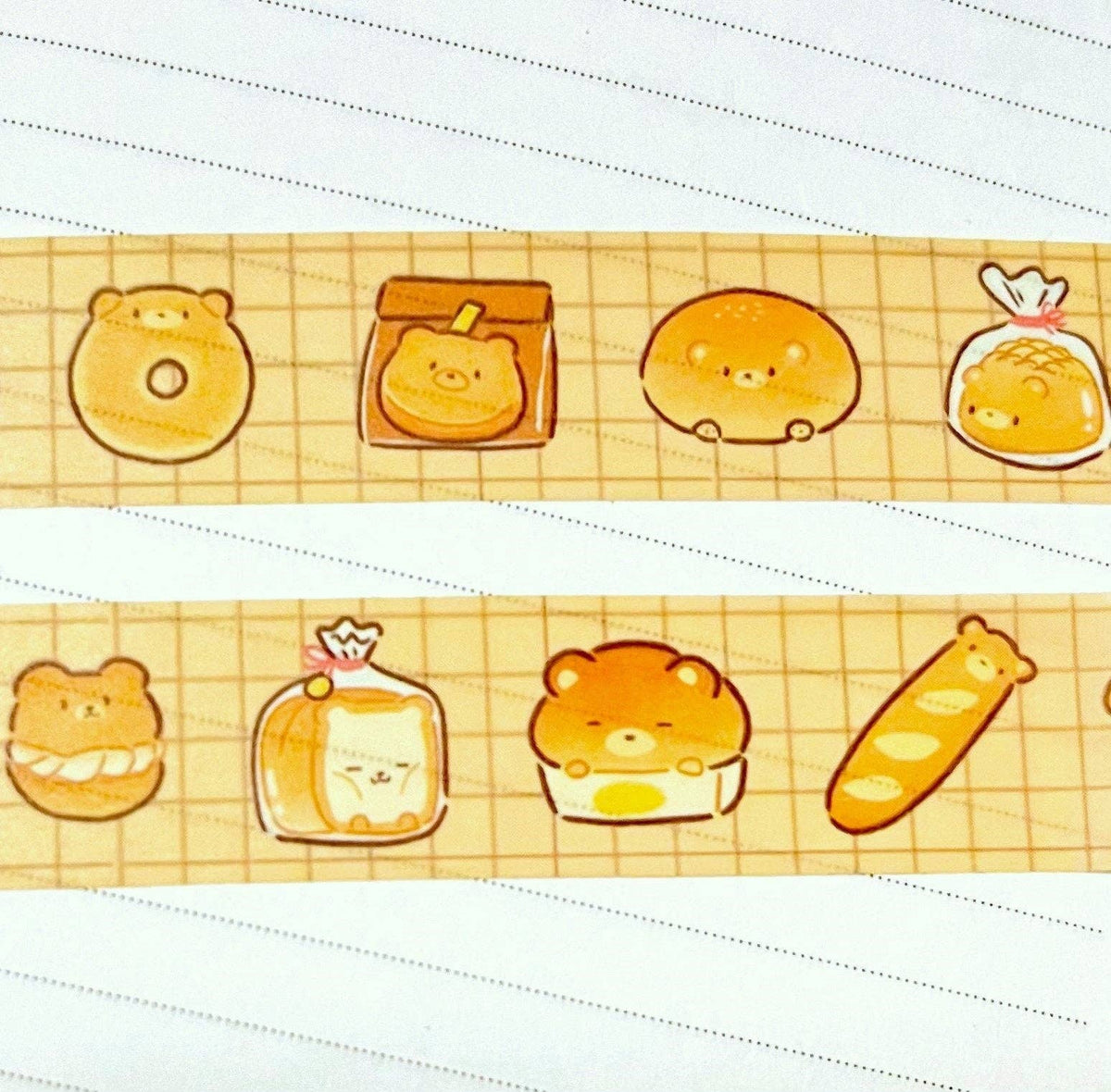 Bear Bread Washi Tape • Kawaii Scrapbooking Tape (15mm x 10m)