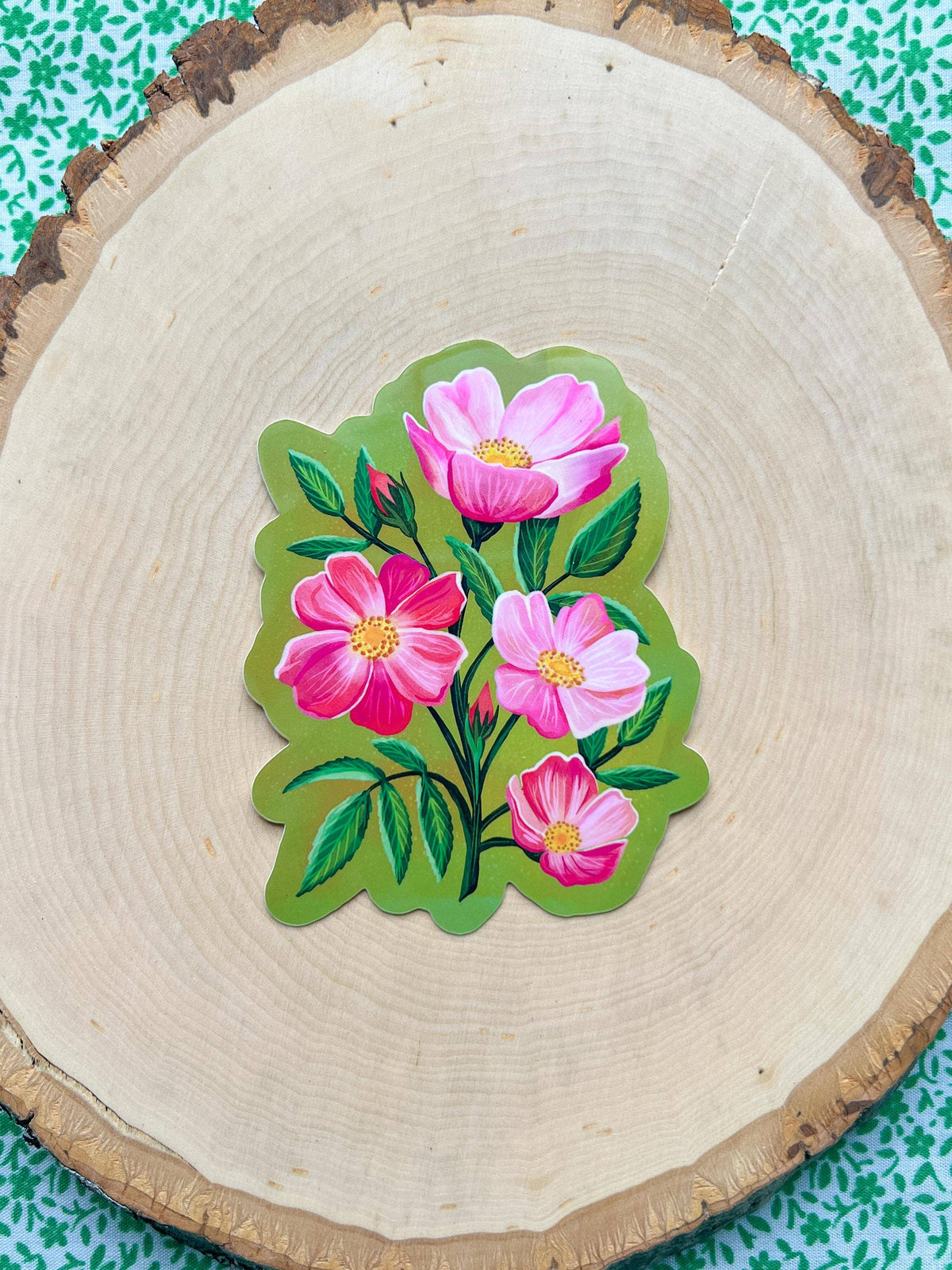 Pink Wild Rose Flower Sticker Waterproof Floral Vinyl Decal