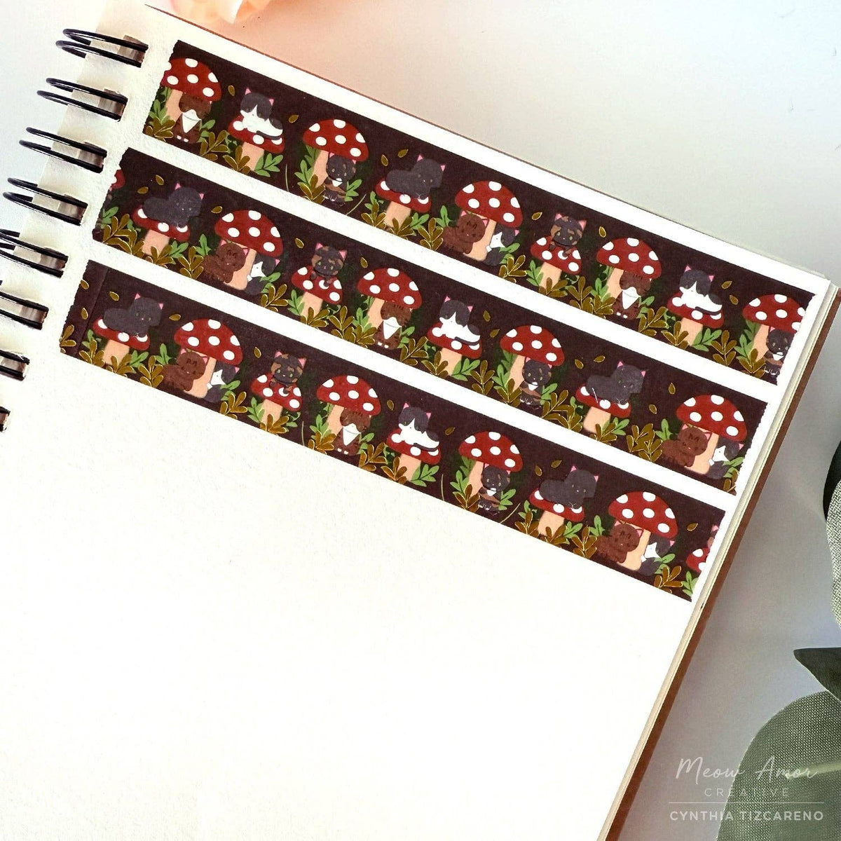 Mushroom Cats Gold Foil Washi Tape