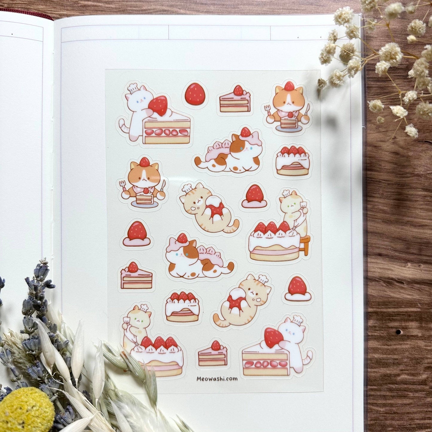 Cat and Strawberry Clear Sticker Sheet