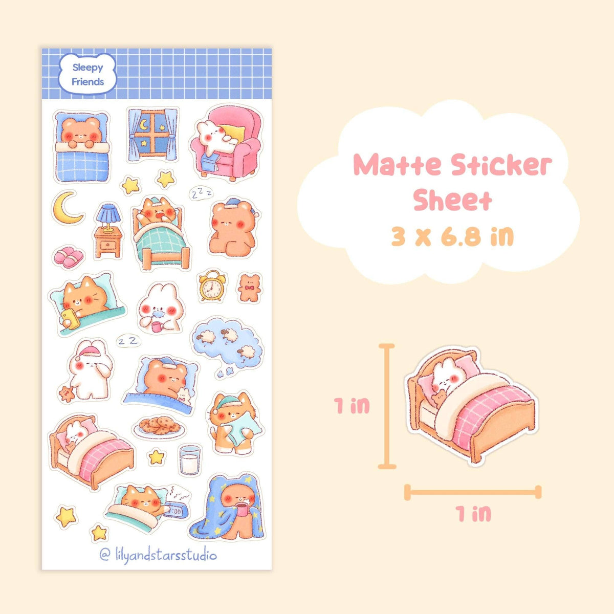 Sleepy Friends Sticker Sheet • Kawaii Hand Drawn Matte Stickers
