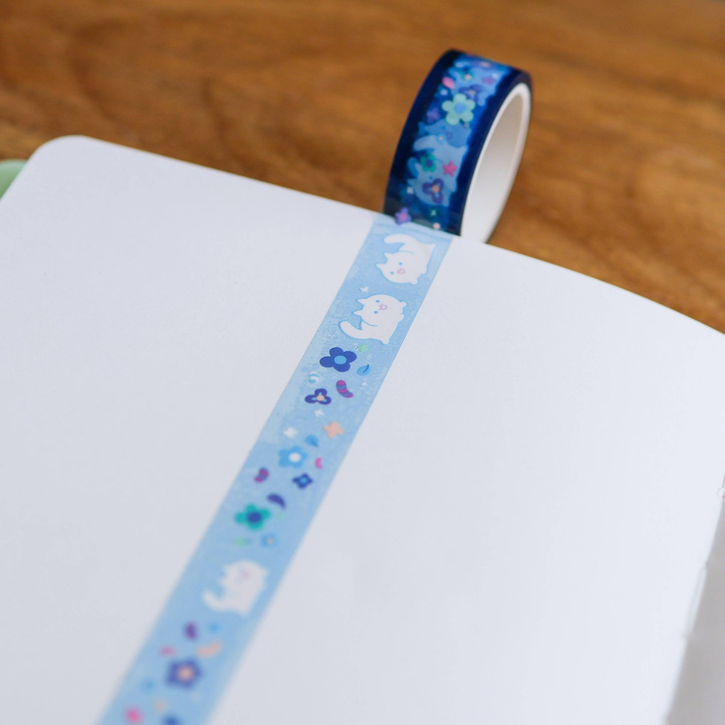 PET Tape (Transparent) Floral White Cat