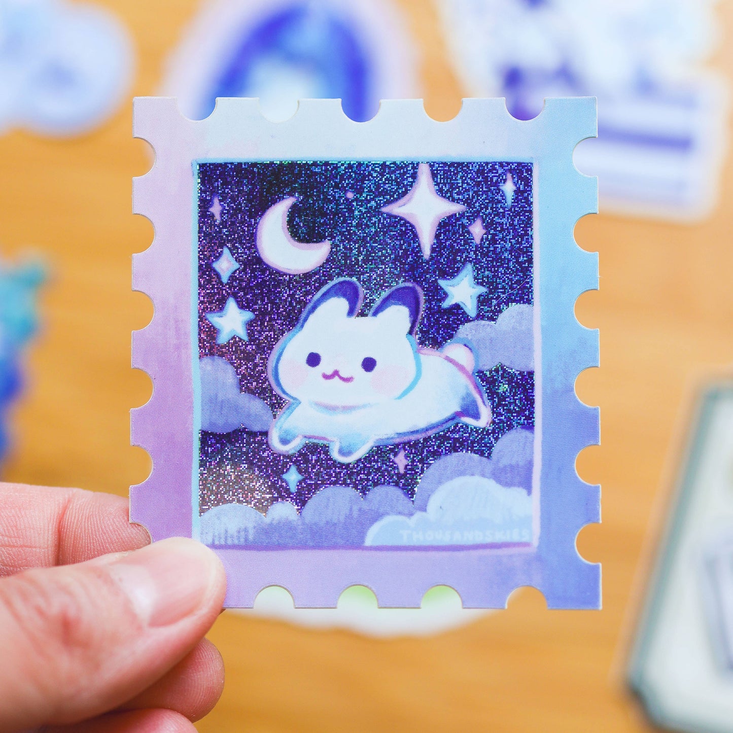 Vinyl Sticker (Holographic) Starry Night and a Rabbit Stamp