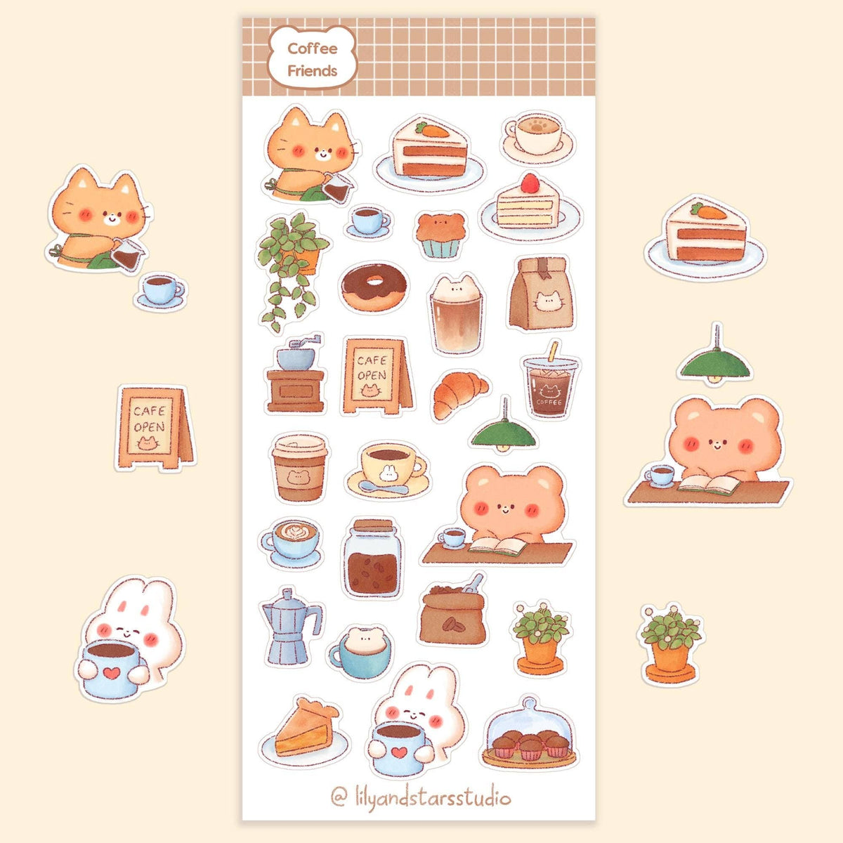 Coffee Friends Sticker Sheet • Kawaii Cafe • Matte Stickers