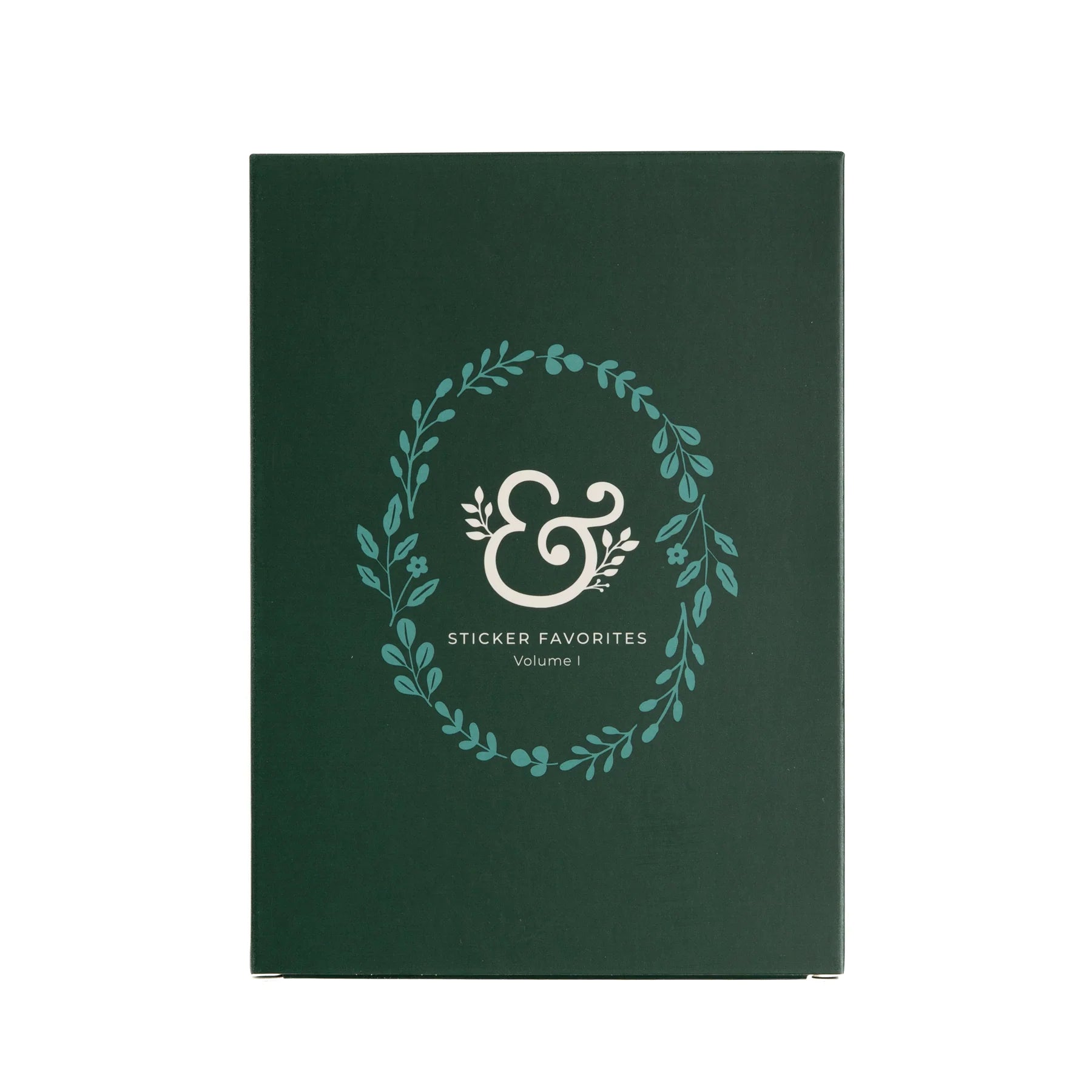 Green packaging with a white and teal design featuring a logo and text on a white background. This is the cover of the Archer and Olive Sticker Favorites Pack Volume 1.