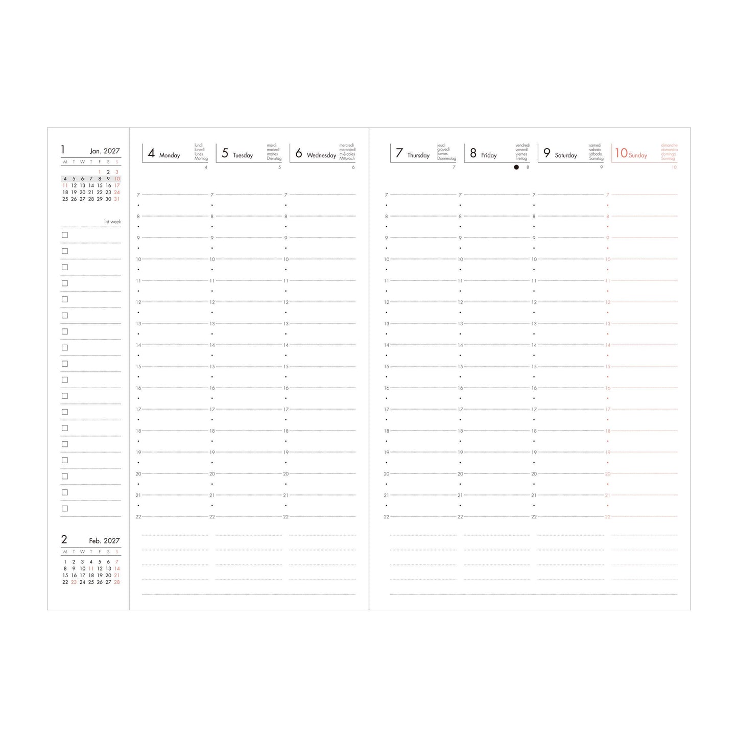 B6 Weekly Vertical Planner(Hourly Layout Oct 2026–Dec 2027)