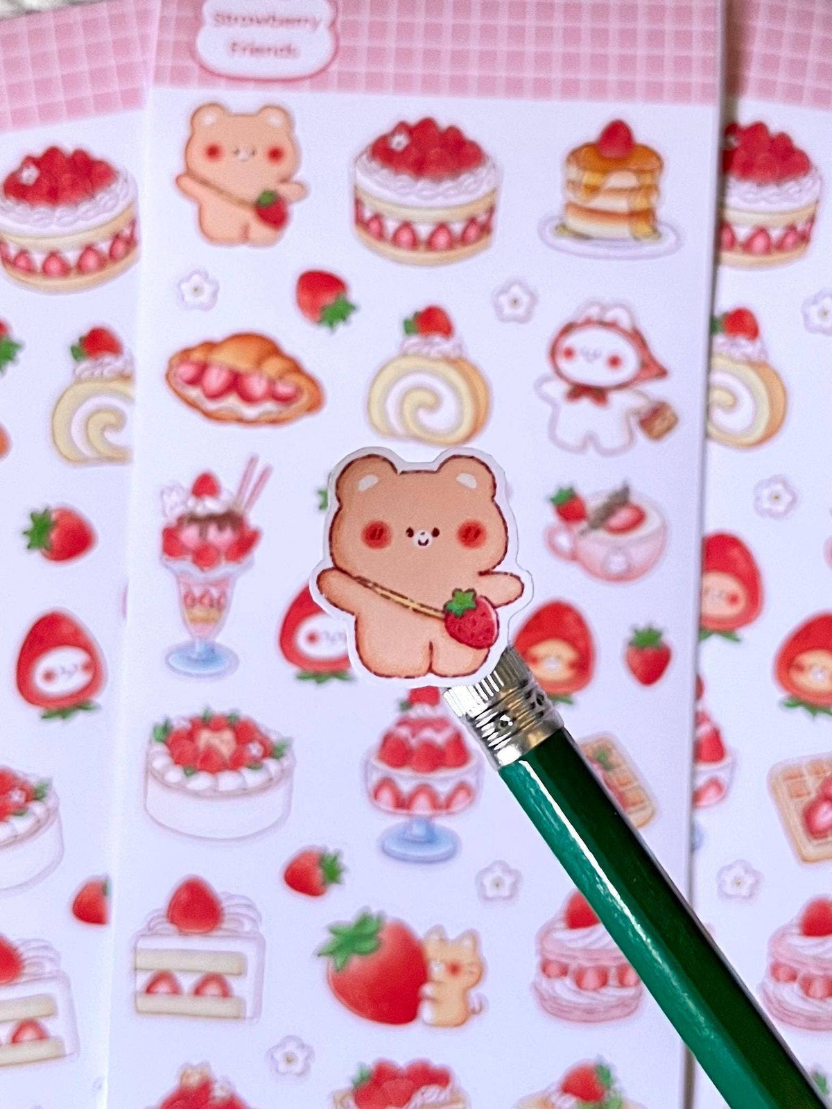 Strawberry Friends Sticker Sheet • Kawaii Cake & Dessert Matte Stickers