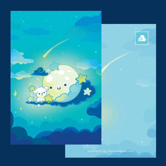 Postcard Fluffy and the Moon