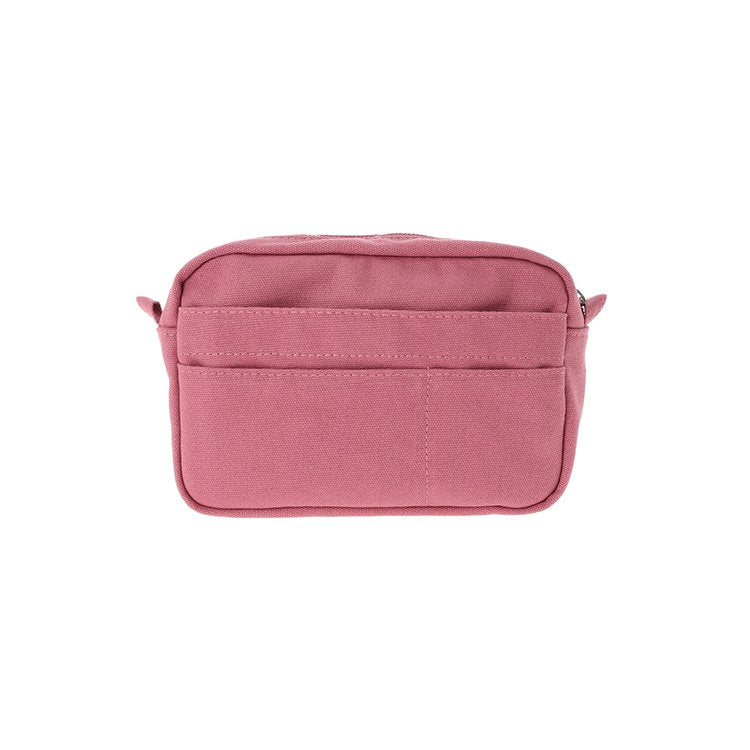 Back of pink pouch with two long full width pockets.