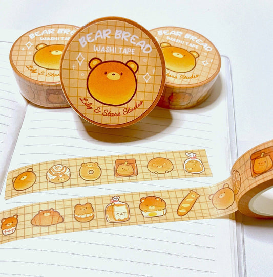 Bear Bread Washi Tape • Kawaii Scrapbooking Tape (15mm x 10m)